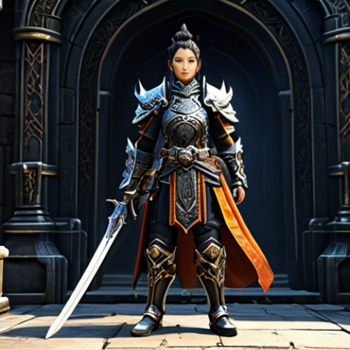 Home 14 **
"A fully clothed Blade & Soul character, a strong warrior in modest, ornate armor, standing heroically in front of a detailed and imposing dungeon entrance, appropriate attire, safe for work, perfect anatomy, natural proportions, high-quality digital art, professional, family-friendly."
**